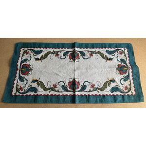 Vintage Linen Placemat Swedish Folk Art Design with Floral Scrolls 22"x11"